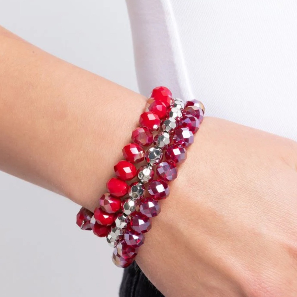 Elegant Red and Silver Beaded Wrap Bracelet